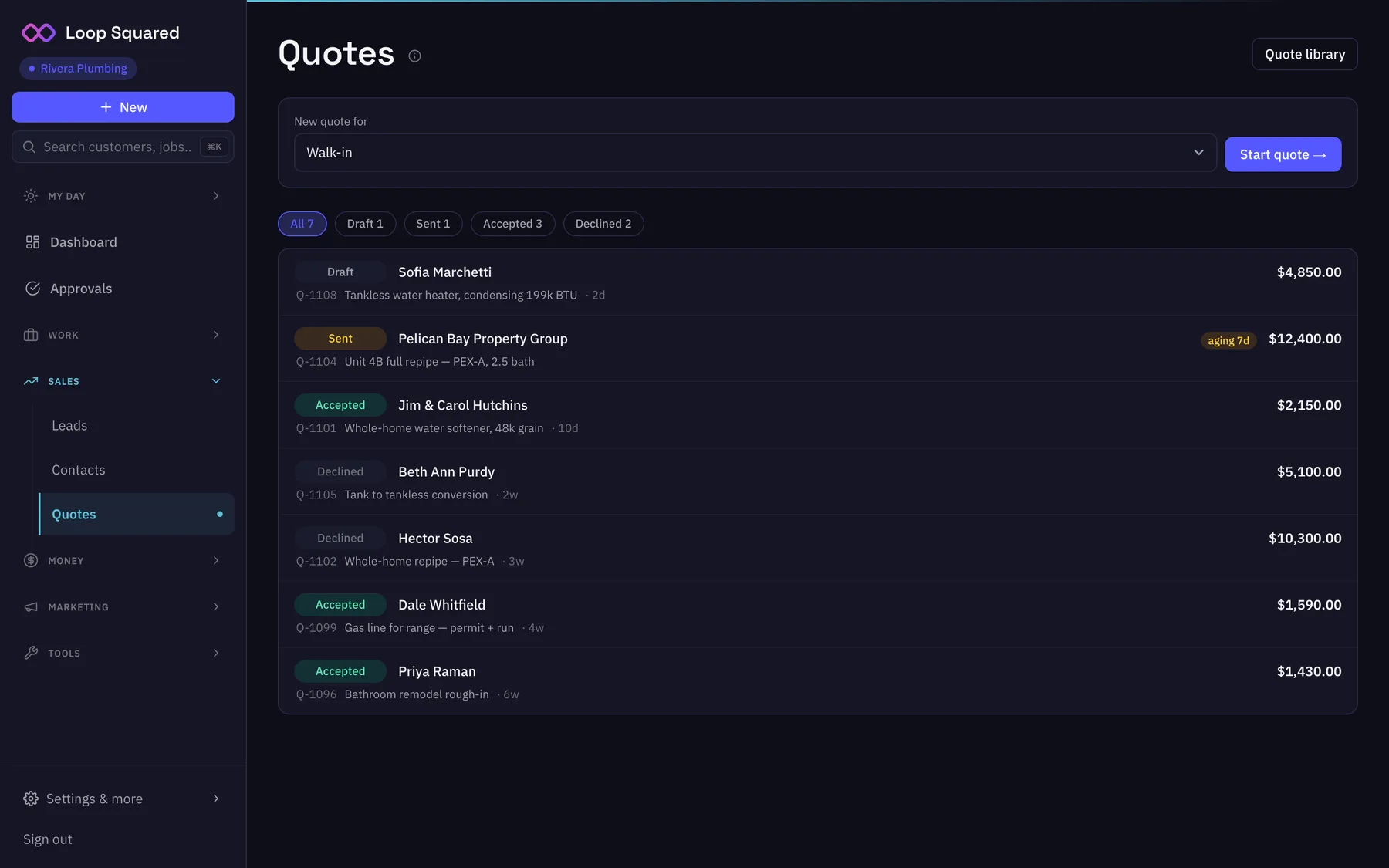 Quotes — Quoted, sent, and followed up.